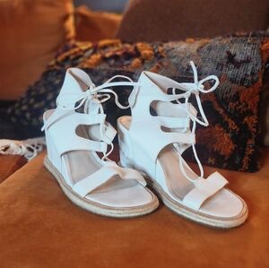 Pella Moda White Leather Espadrille Wedges, 8M